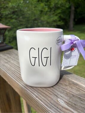 Rae Dunn GIGI Ceramic Mug with Pink Interior